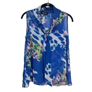 Fab'rik Blouse Women's Size Small Sleeveless Sheer Top Blue Multicolor